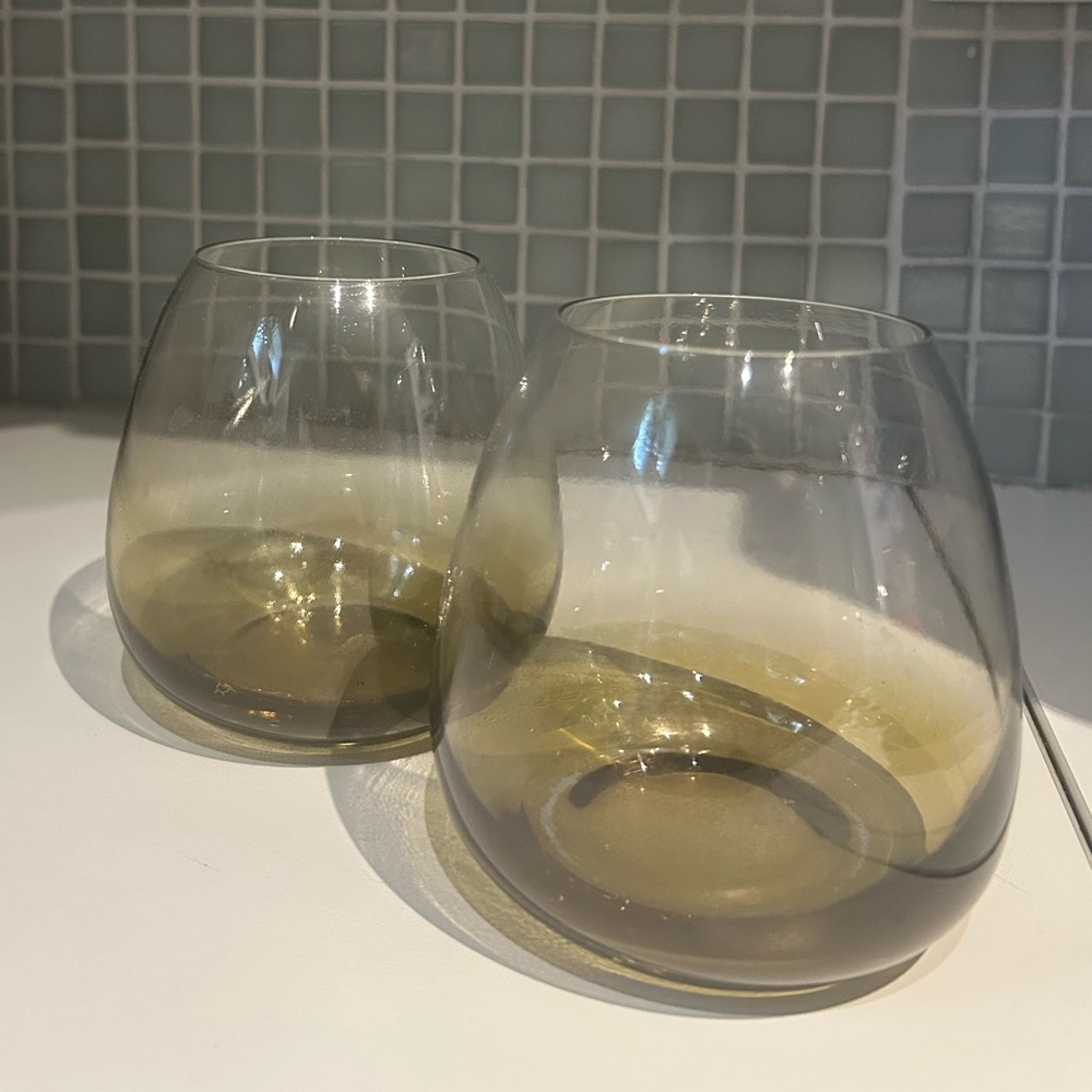 Set of Two Smoke Glass Votive Holders